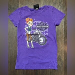 Vintage RARE Harley-Davidson Girls Purple Biker Graphic T-Shirt Size Youth Small